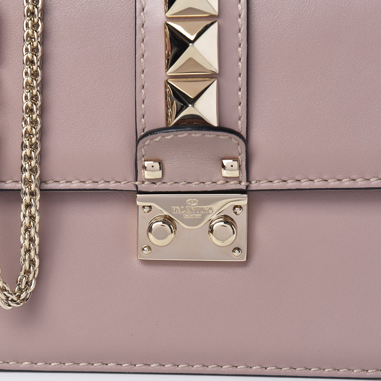 Vitello Small Glam Lock Rockstud Flap Poudre