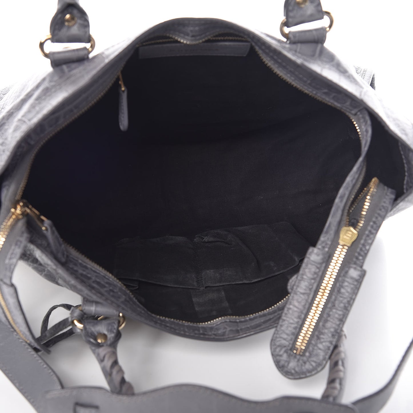 Calfskin Crocodile Embossed Giant 12 Gold Hardware City Gris Beton