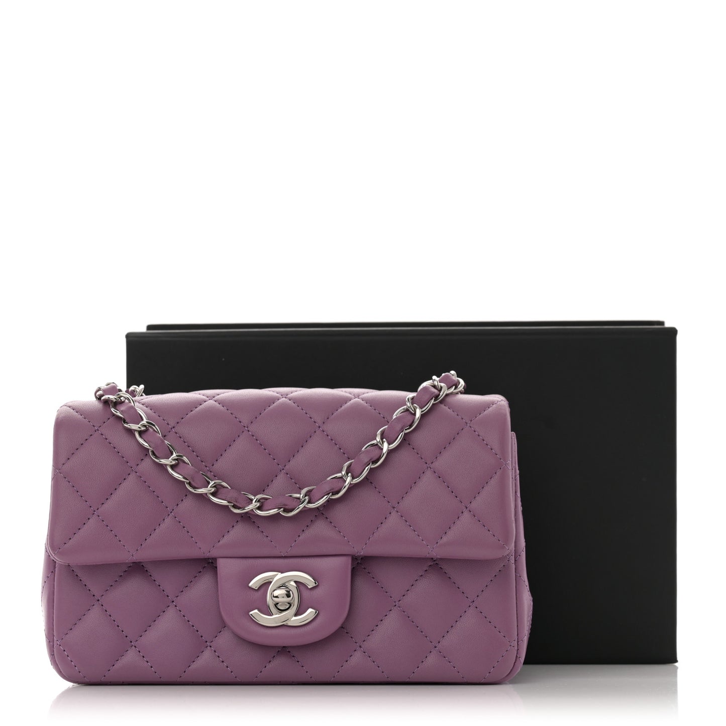 Lambskin Quilted Mini Rectangular Flap Purple