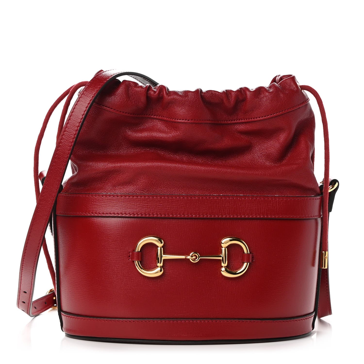 Gucci Azalea Sakai Calfskin Horsebit 1955 Drawstring Bucket Bag New Cherry Red 1 of 9