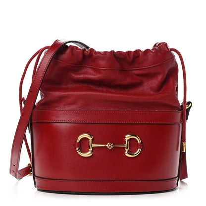 Gucci Azalea Sakai Calfskin Horsebit 1955 Drawstring Bucket Bag New Cherry Red 1 of 9