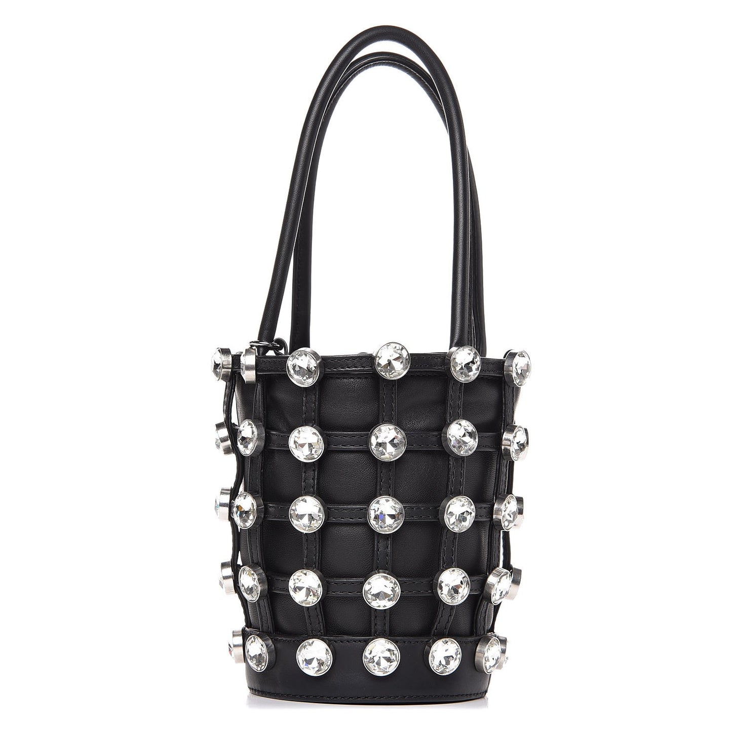 Calfskin Crystal Embellished Roxy Mini Bucket Bag Black