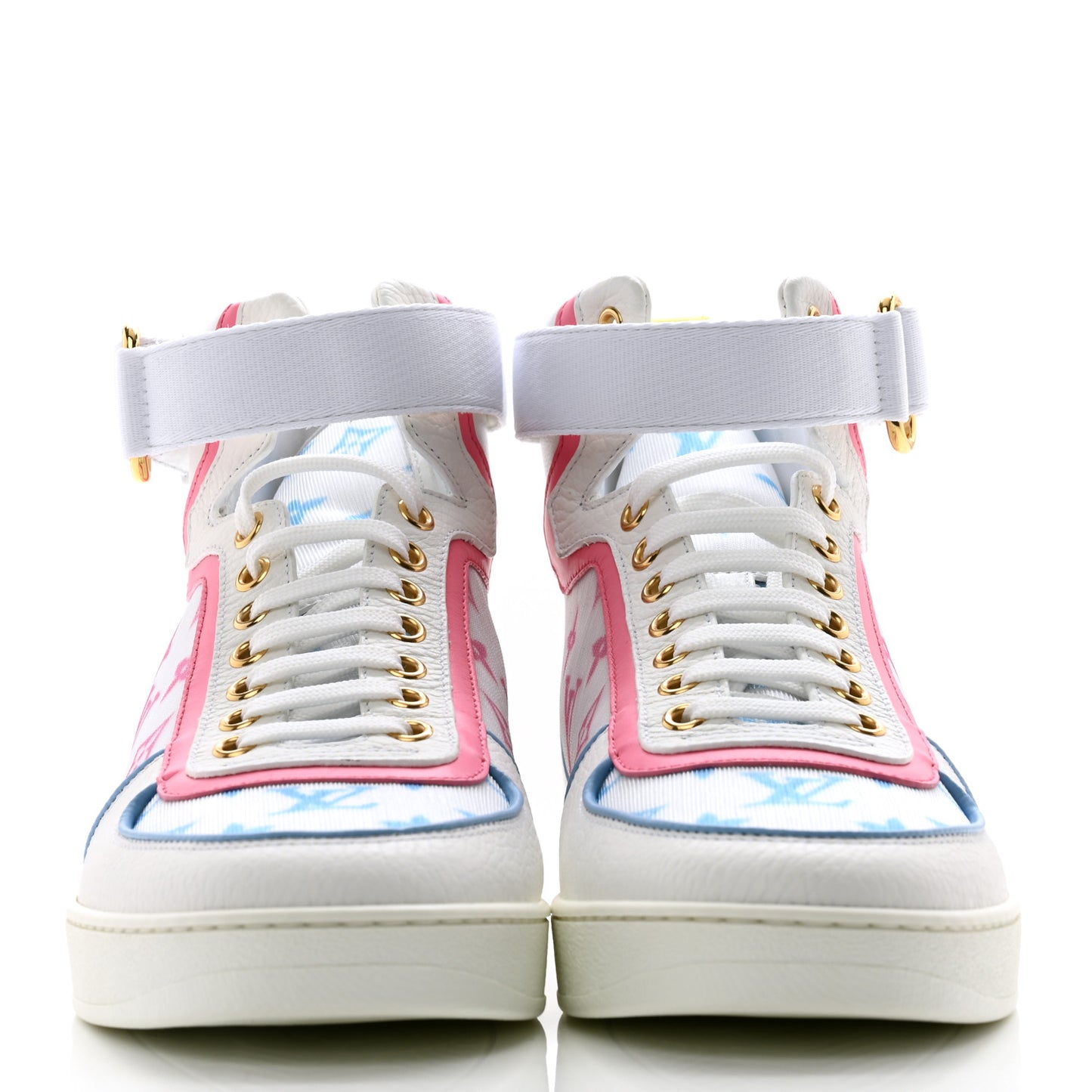 Calfskin Nylon Mesh Monogram Womens Boombox High Top Sneakers 39 Bleu Rose