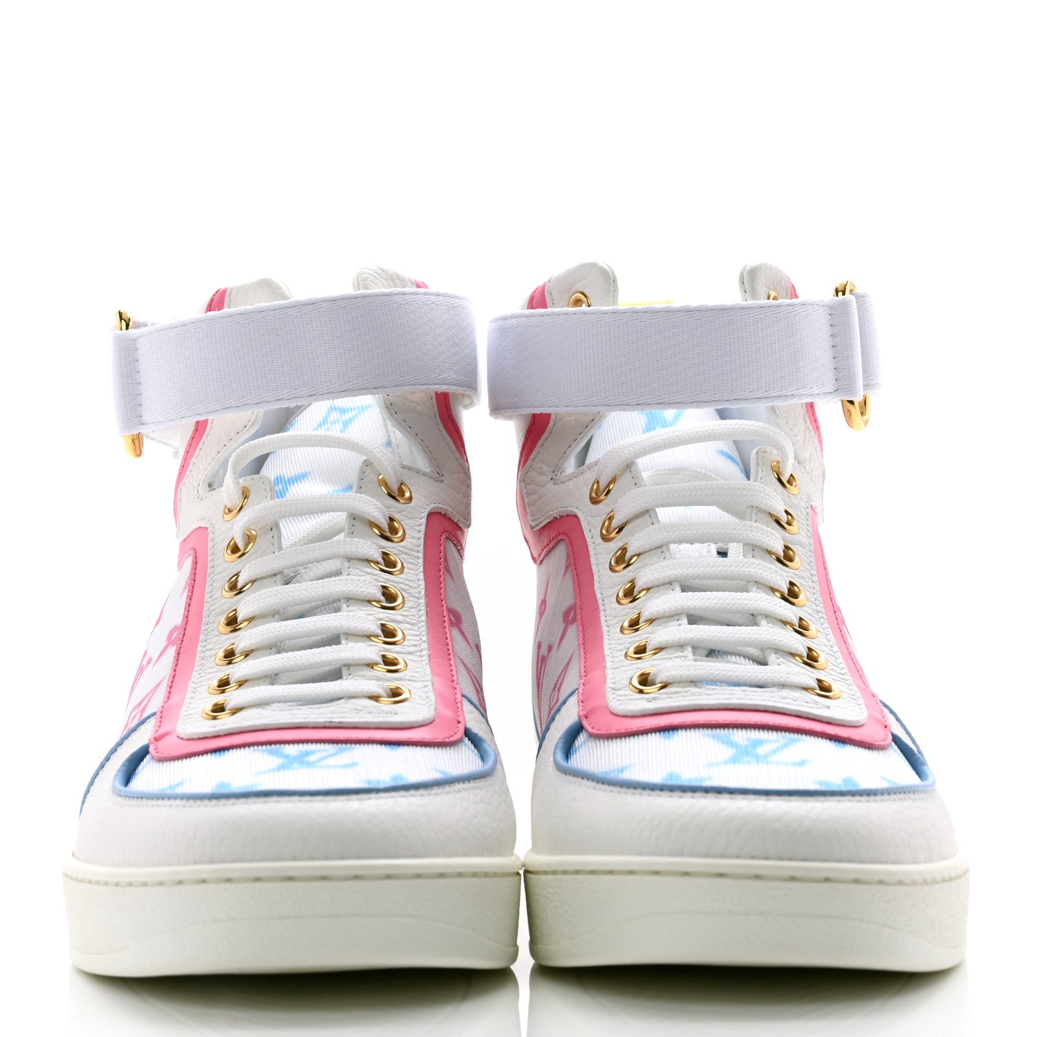 Louis Vuitton Calfskin Nylon Mesh Monogram Womens Boombox High Top Sneakers 39 Bleu Rose 2 of 9