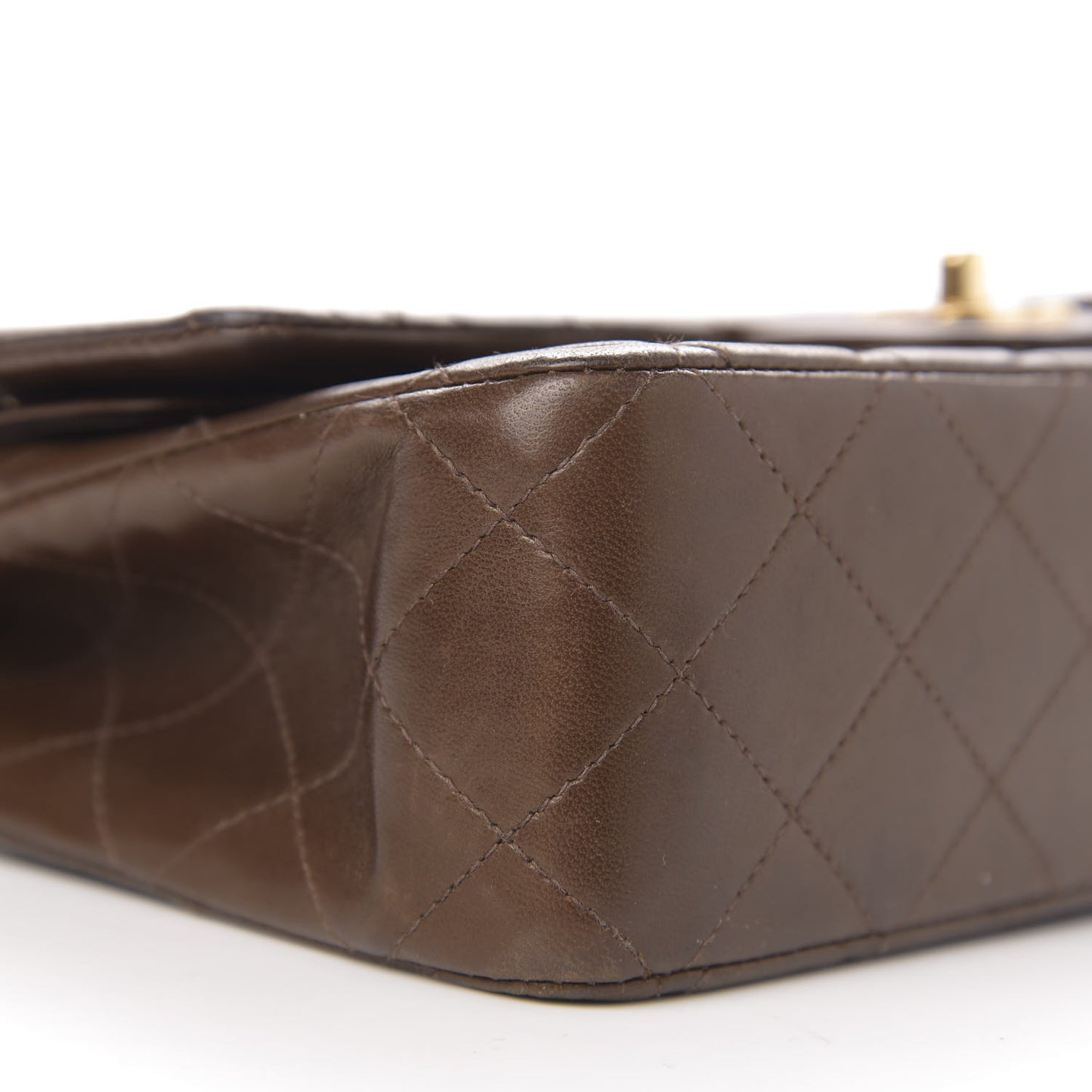 Lambskin Quilted Medium Double Flap Dark Brown