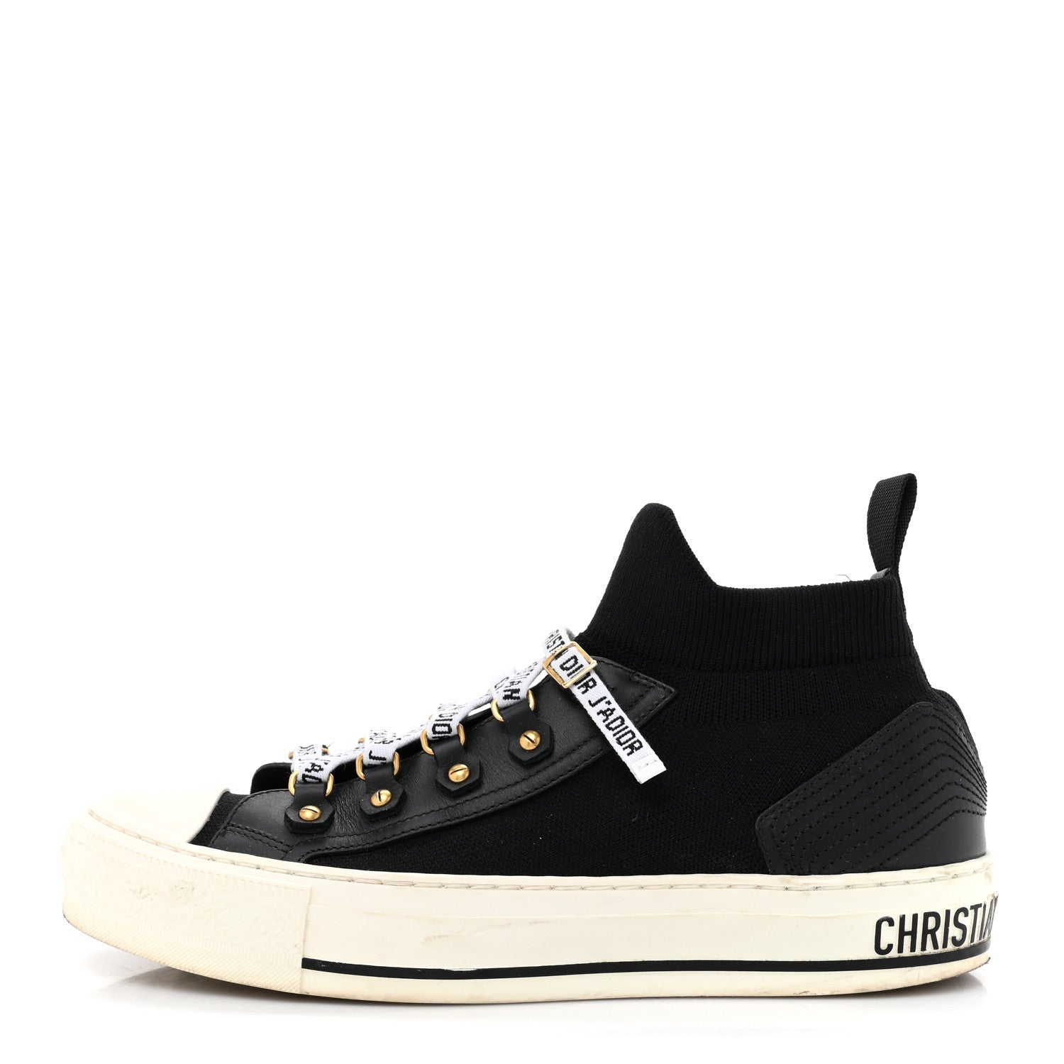 Christian Dior Technical Knit Calfskin Womens Walk'N'Dior High Top Sneakers 38.5 Black 1 of 12