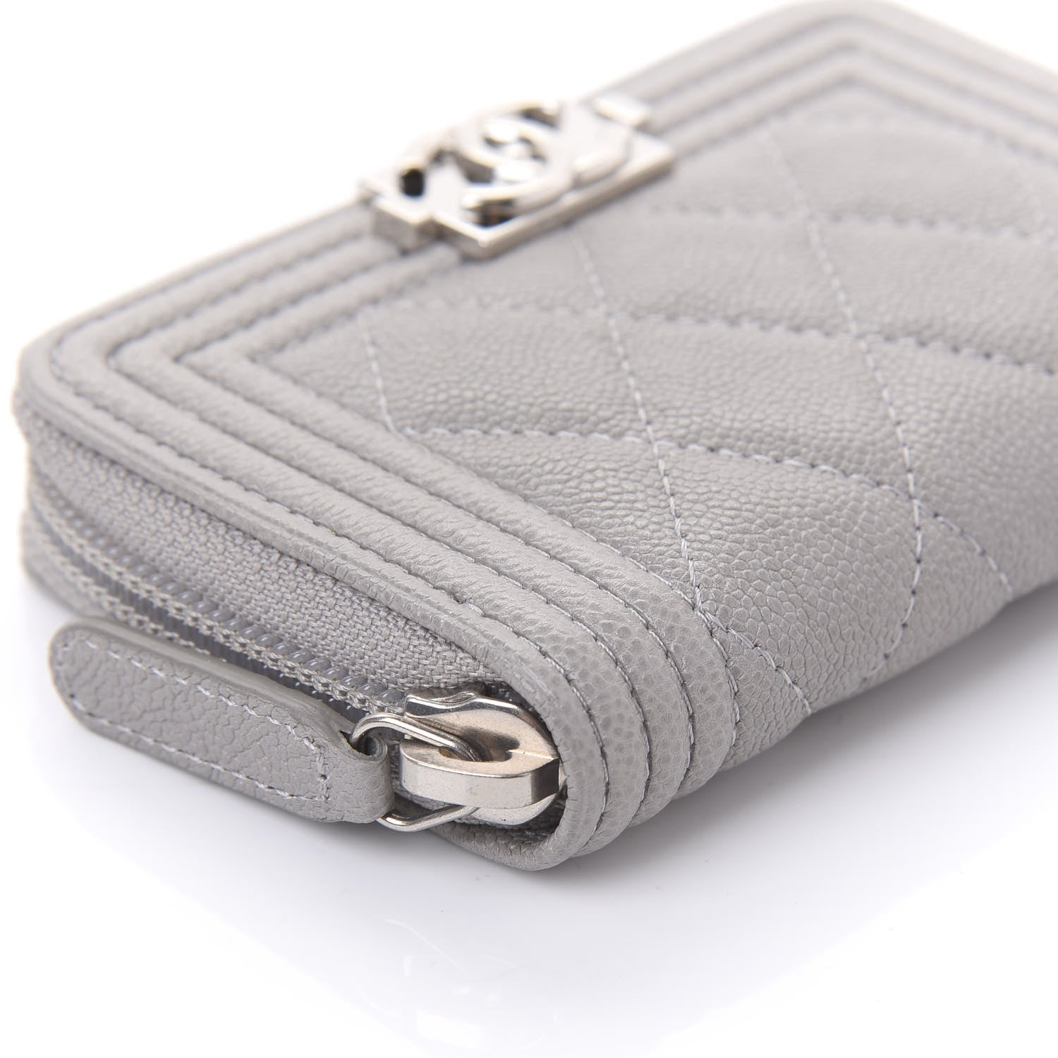 Chanel Caviar Quilted Boy Zip Around Coin Purse Wallet Grey 6 of 10