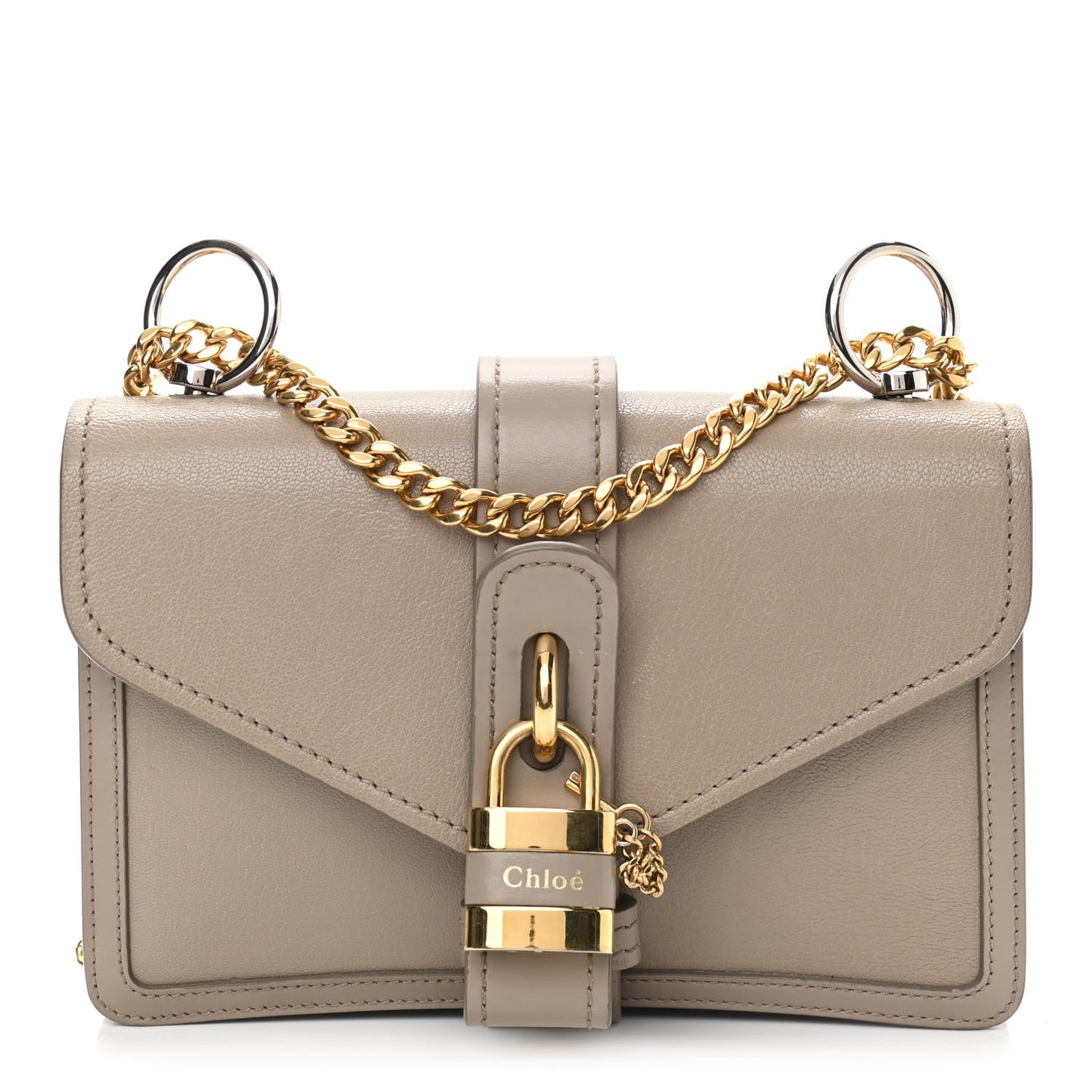Shiny Goatskin Calfskin Aby Chain Shoulder Bag Motty Grey
