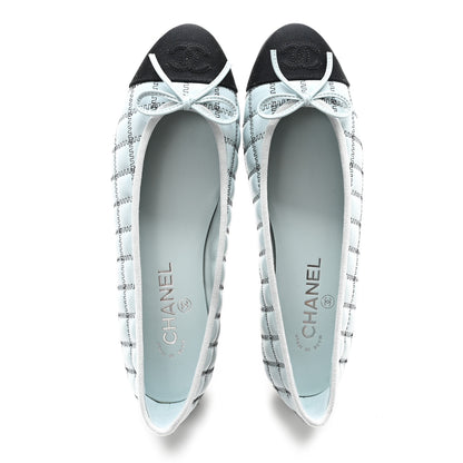 Chanel Lambskin Embroidered Grosgrain Quilted Cap Toe Ballerina Flats 38.5 Light Blue Black 2 of 10