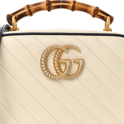 Gucci Vintage Effect Calfskin Matelasse Diagonal Small Torchon GG Marmont Bamboo Top Handle Shoulder Bag Mystic White Blue Agata 8 of 10