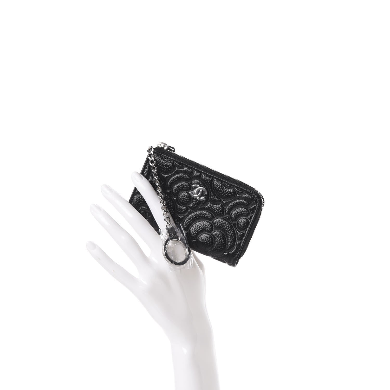 Chanel Caviar Camellia Embossed Key Holder Case Black 2 of 11