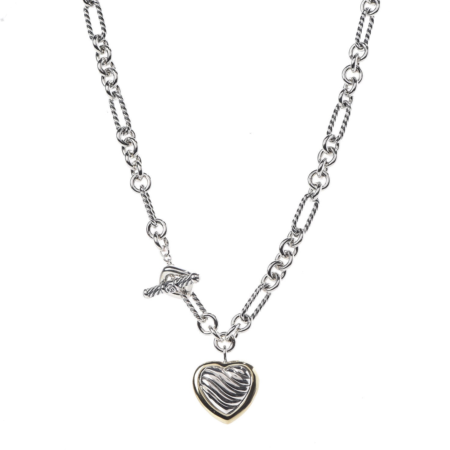 Sterling Silver 18K Yellow Gold Cable Heart Figaro Necklace