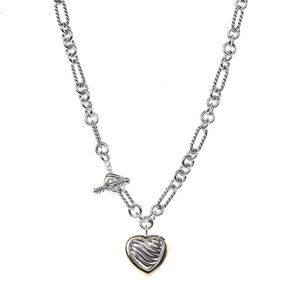 David Yurman Sterling Silver 18K Yellow Gold Cable Heart Figaro Necklace 1 of 7