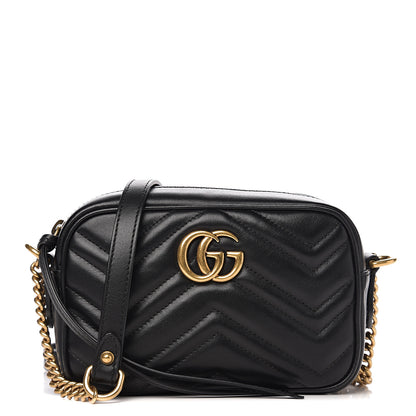 Gucci Calfskin Matelasse Mini GG Marmont Chain Shoulder Bag Black 1 of 9
