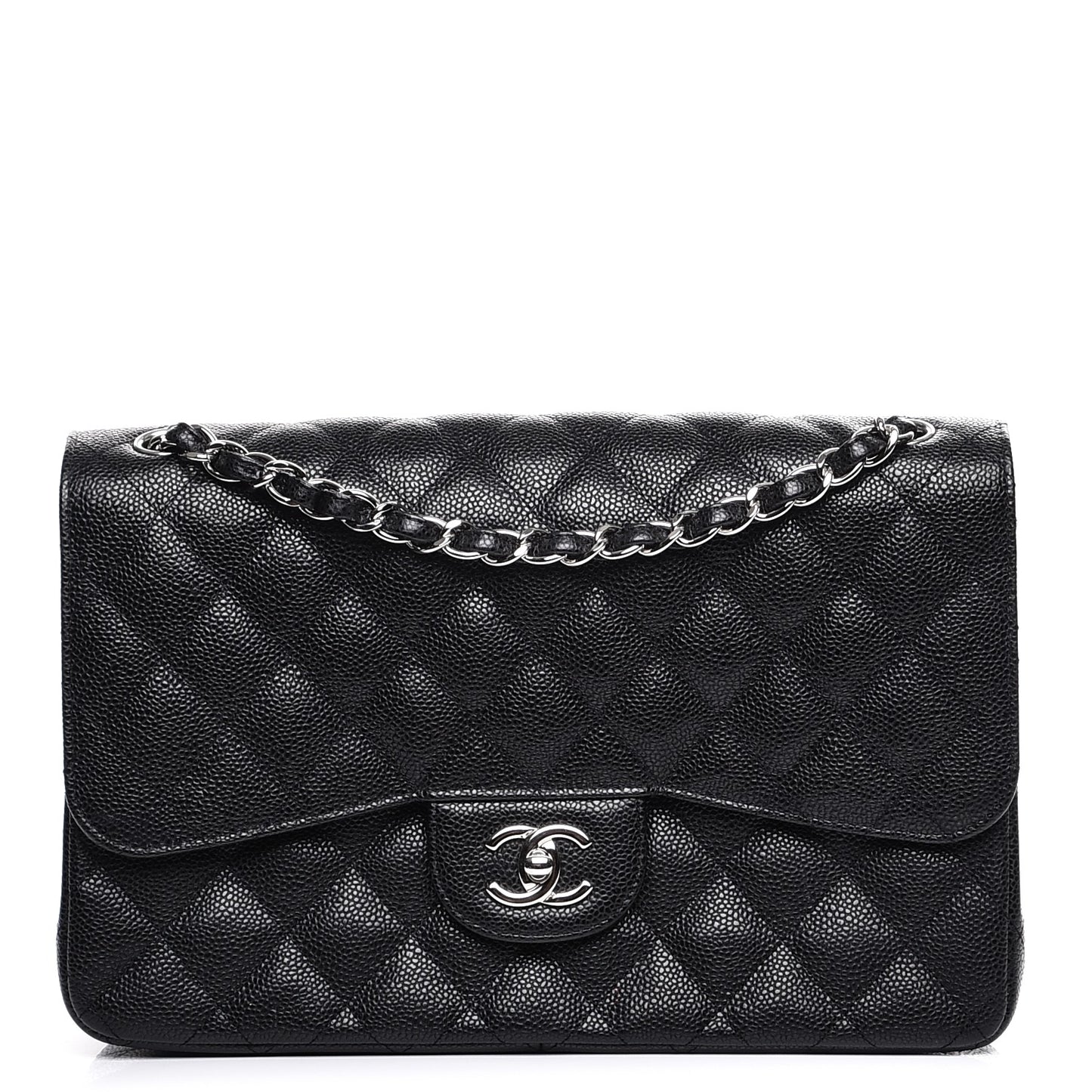 Caviar Quilted Jumbo Double Flap Black