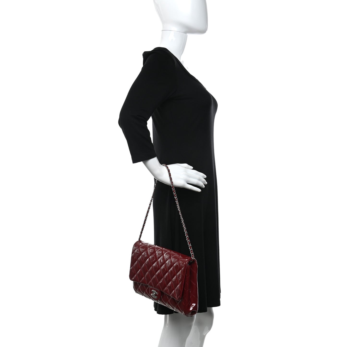 Patent Quilted Clutch With Chain Flap Red