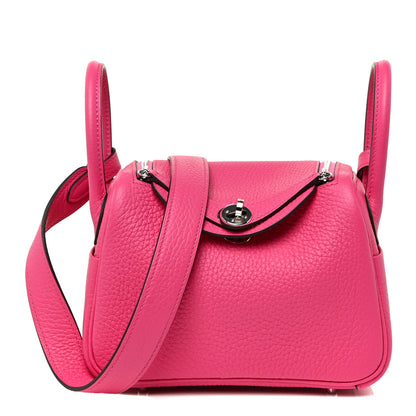 Hermes Taurillon Clemence Mini Lindy 20 Rose Shocking 1 of 11