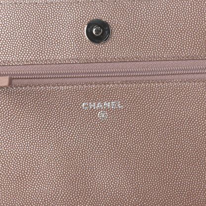 Chanel Metallic Caviar Chevron Quilted Vintage Mademoiselle Wallet On Chain WOC Pink 8 of 10