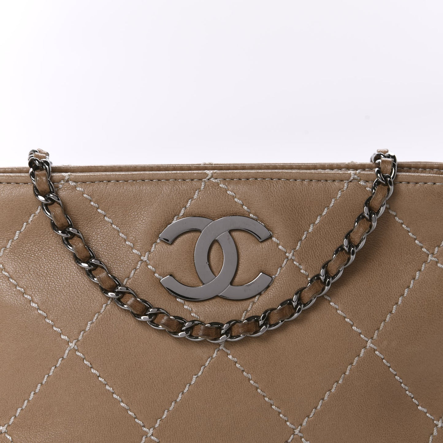 Lambskin Surpique Stitch Pochette Beige