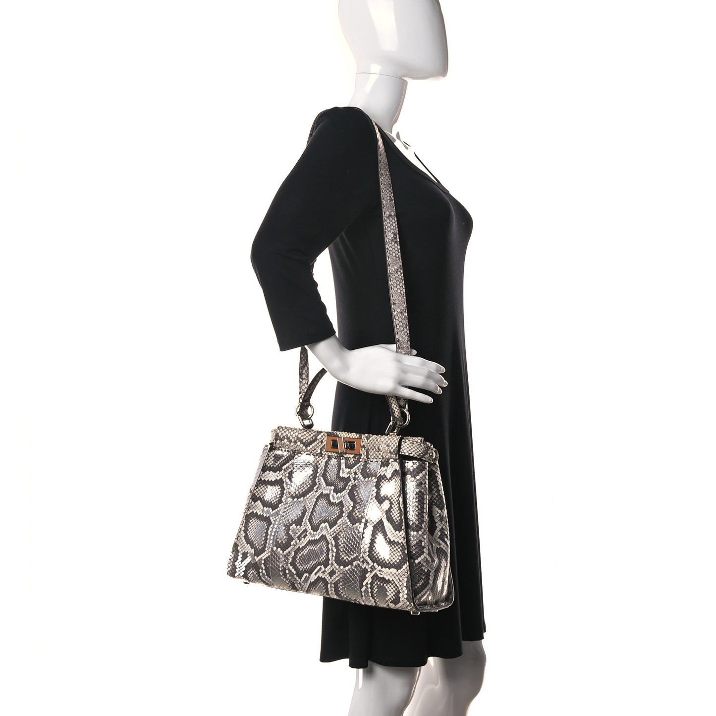 Python Selleria Medium Peekaboo Iconic Satchel Stone Silver