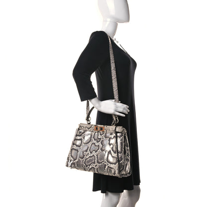 Fendi Python Selleria Medium Peekaboo Iconic Satchel Stone Silver 2 of 10