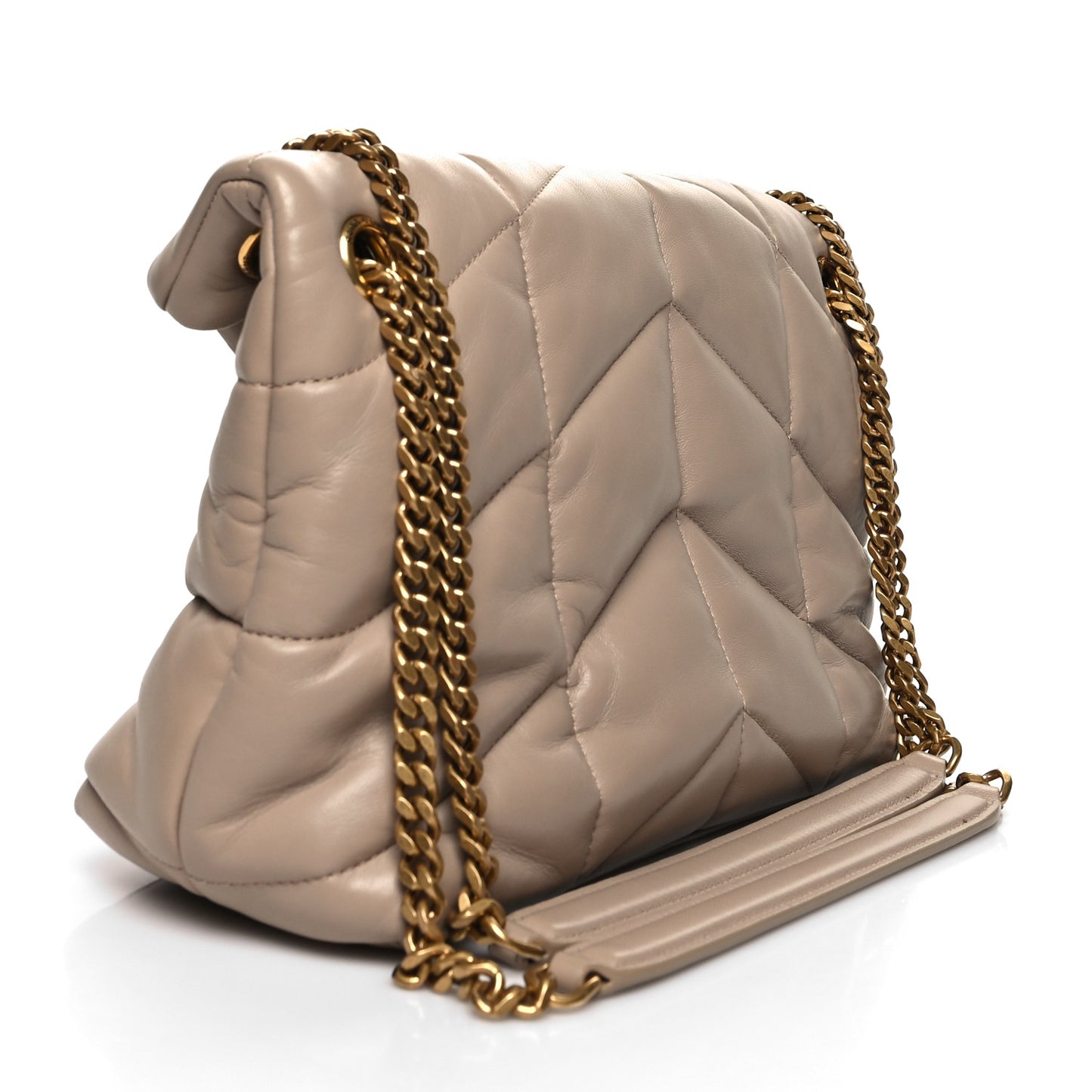 Lambskin Quilted Small Loulou Puffer Monogram Chain Satchel Dark Beige