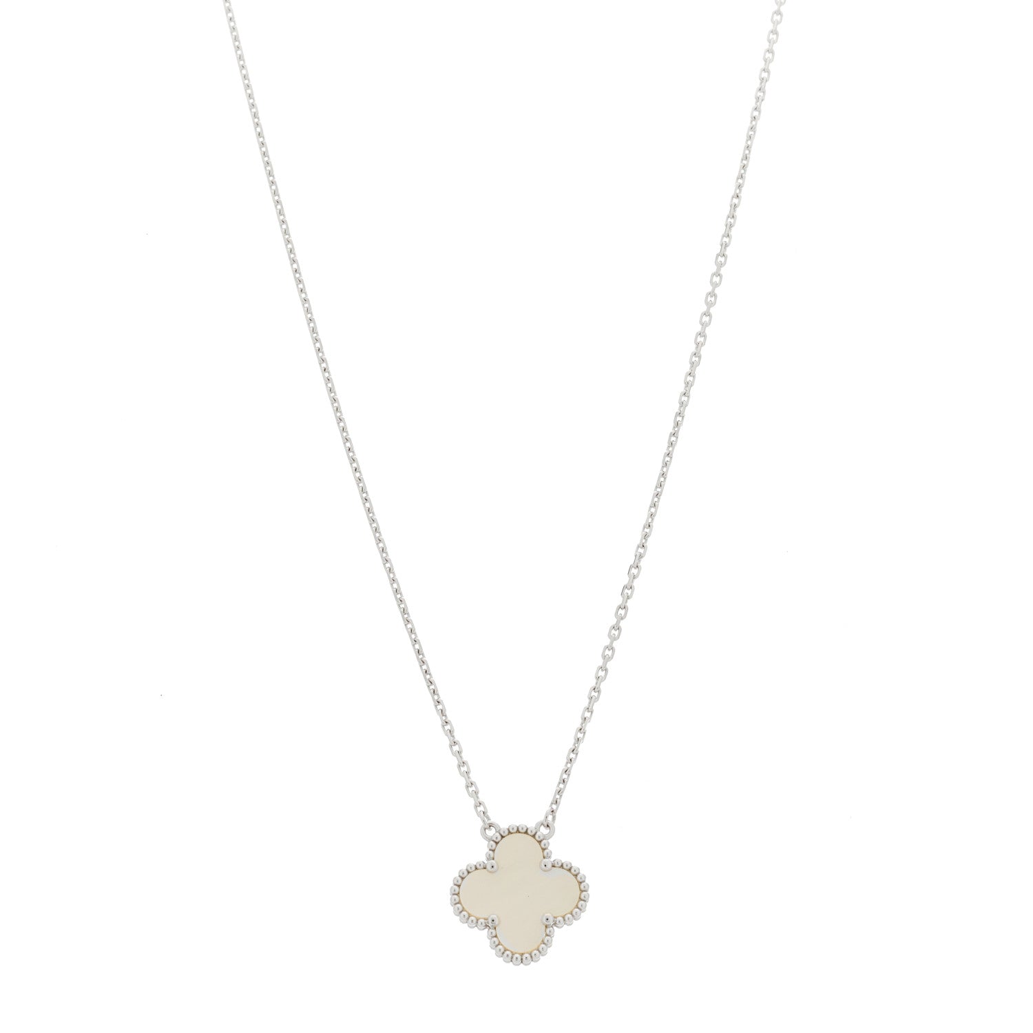 Van Cleef & Arpels 18K White Gold Mother Of Pearl Vintage Alhambra Pendant Necklace 1 of 5