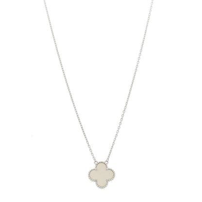 Van Cleef & Arpels 18K White Gold Mother Of Pearl Vintage Alhambra Pendant Necklace 1 of 5