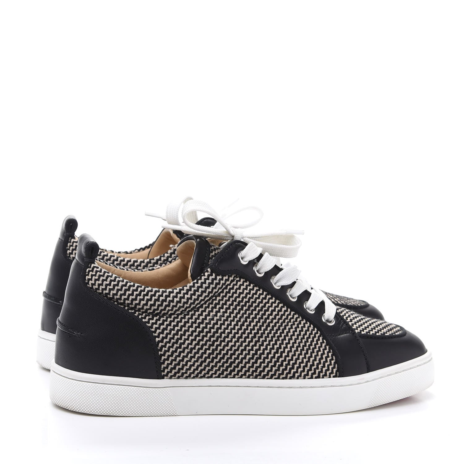 Christian Louboutin Calfskin Wool Zig Zag Womens Rantulow Orlato Flat Sneakers 39 Black White 4 of 8
