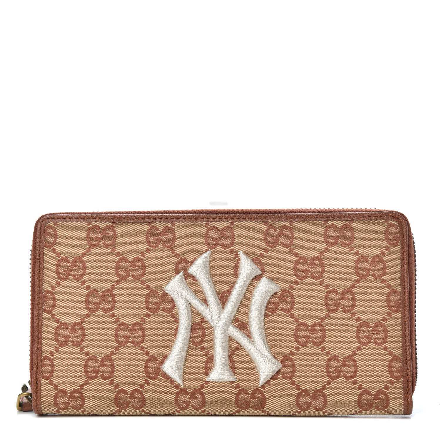 Gucci X MLB GG Monogram NY Yankees Zip Around Wallet Beige Ruggine Ivory 1 of 9