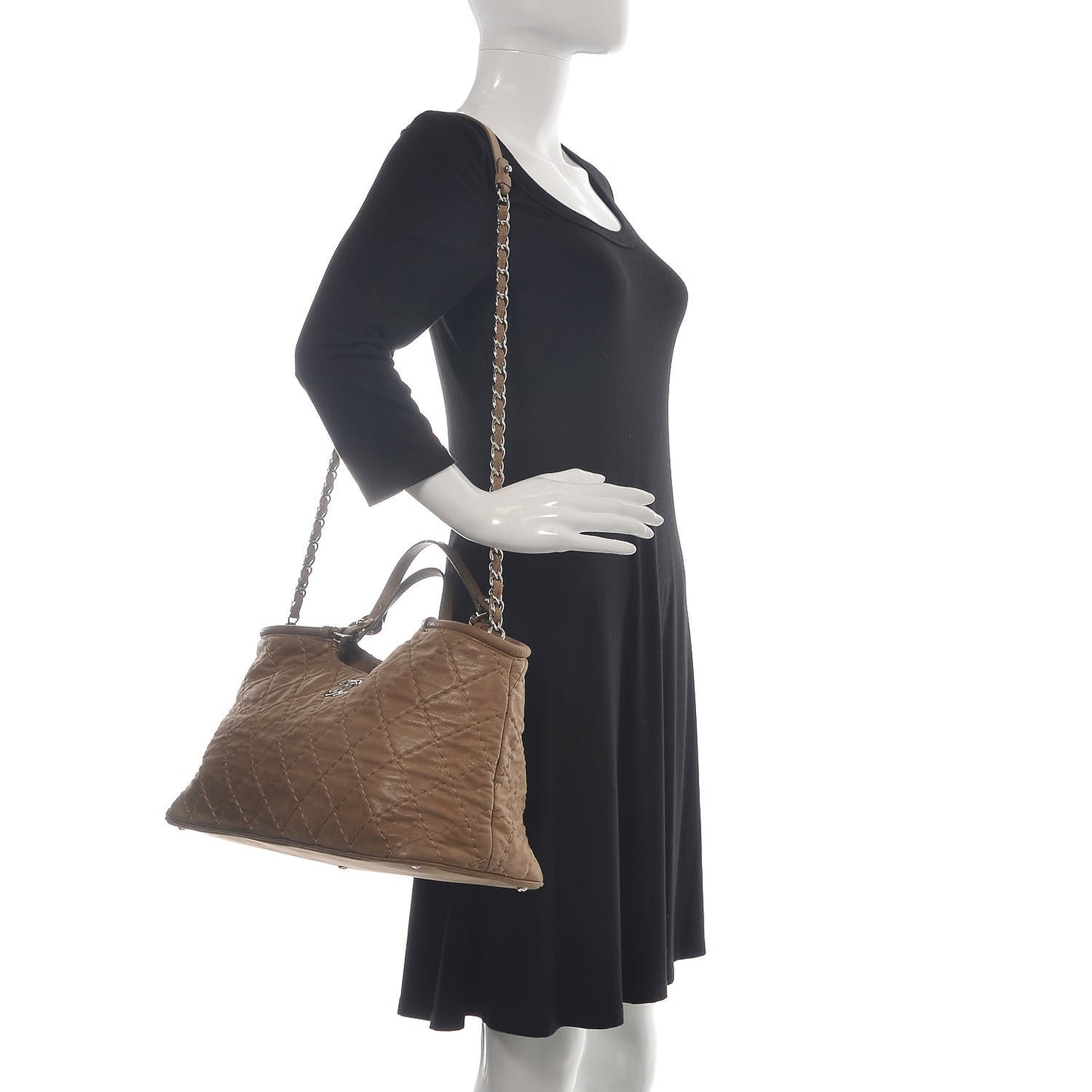 Iridescent Calfskin Quilted Small Sea Hit Tote Beige