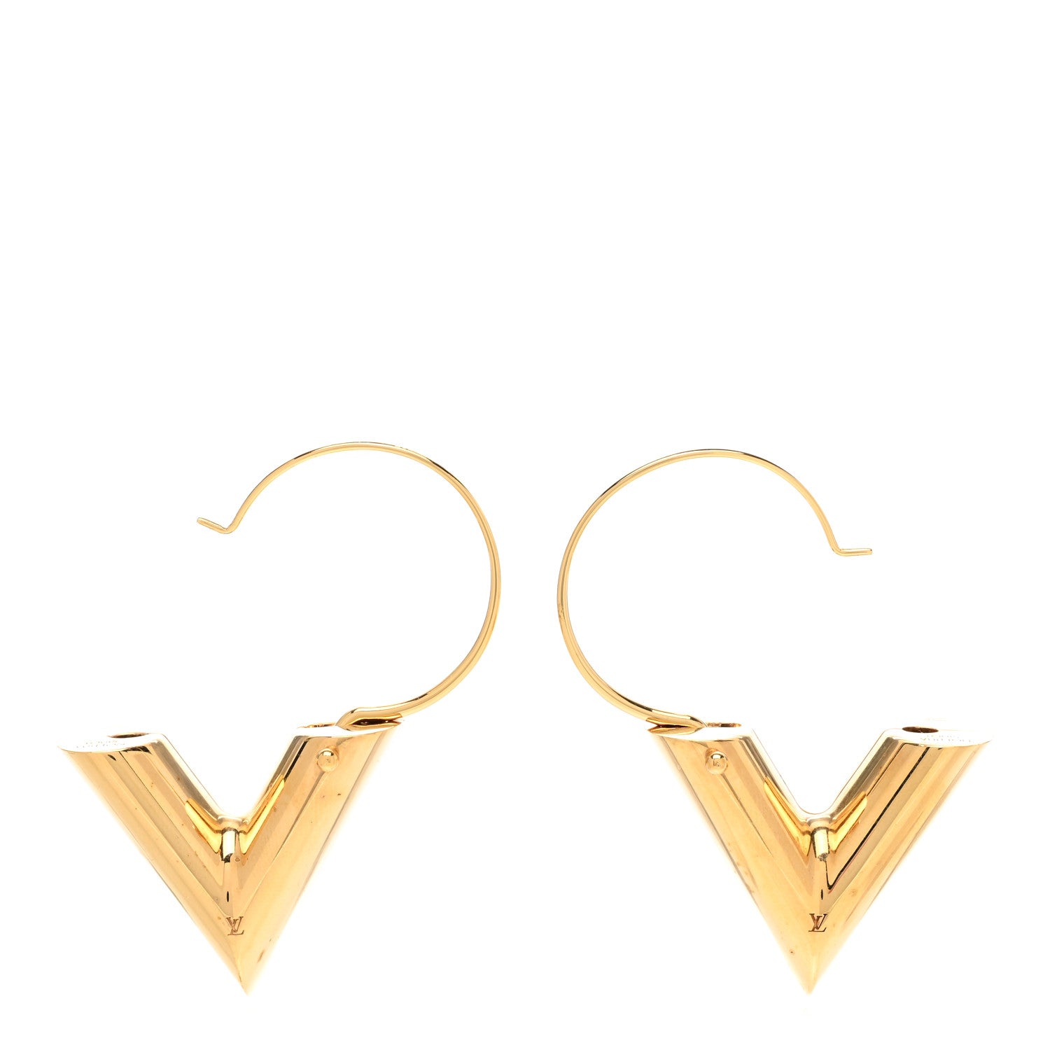 Louis Vuitton Brass Essential Large V Hoop Earrings Gold 3 of 4