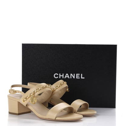 Chanel Lambskin Chain Clover Sandals 38.5 Beige 10 of 10