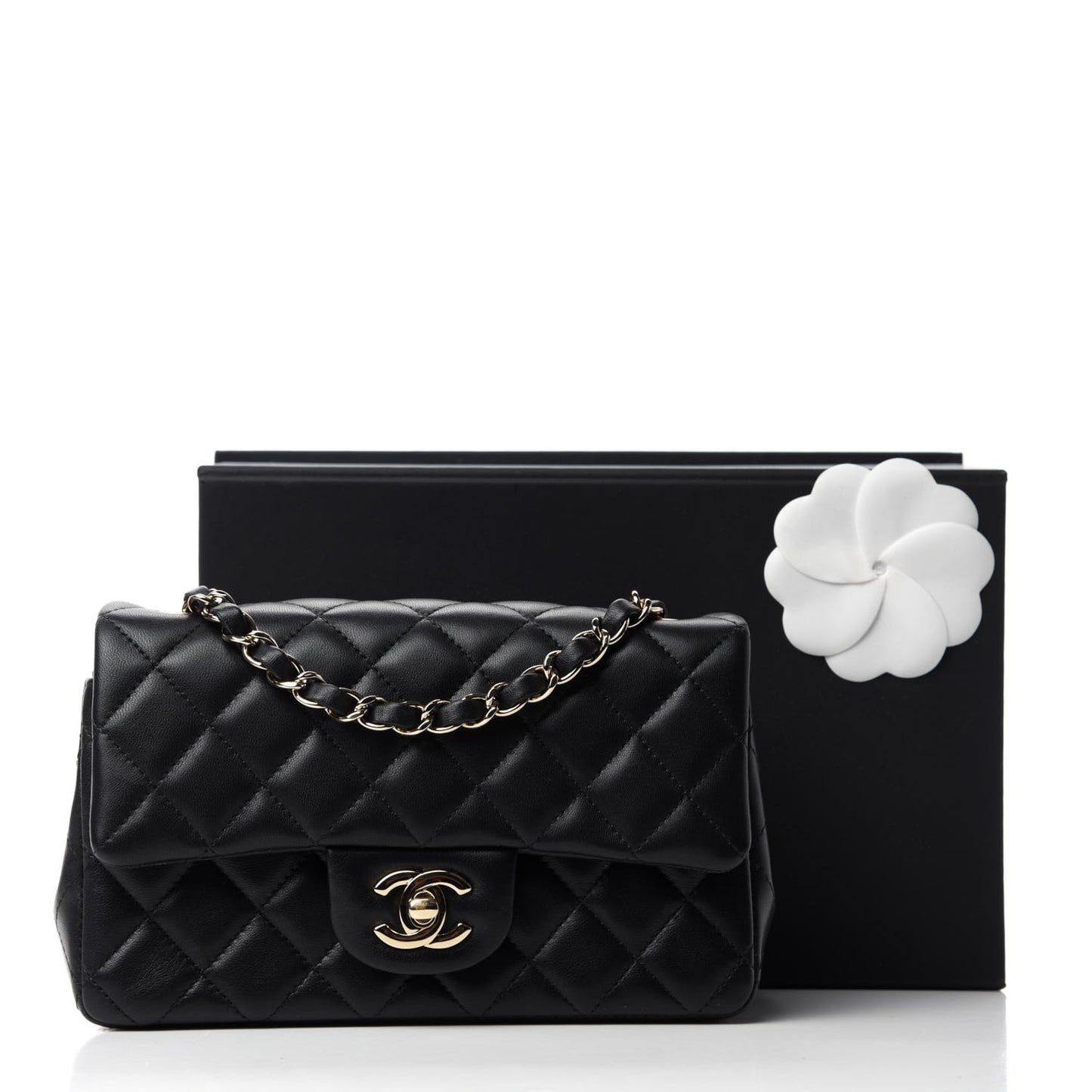 Lambskin Quilted Mini Rectangular Flap Black