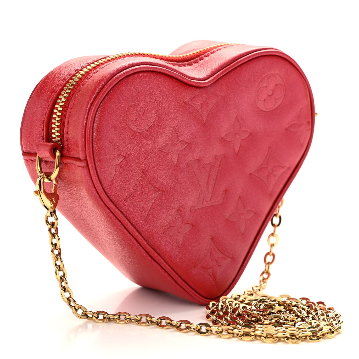 Louis Vuitton Lambskin Embossed Monogram Fall In Love Sac Coeur Heart Chain Bag Lipstick Red 3 of 9