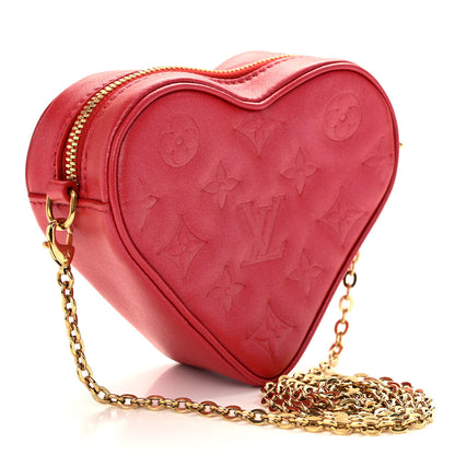 Louis Vuitton Lambskin Embossed Monogram Fall In Love Sac Coeur Heart Chain Bag Lipstick Red 3 of 9