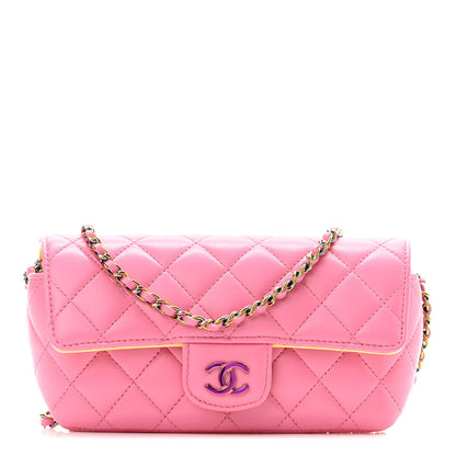 Chanel Lambskin Quilted Glasses Case With Chain Pink Yellow 1 of 12