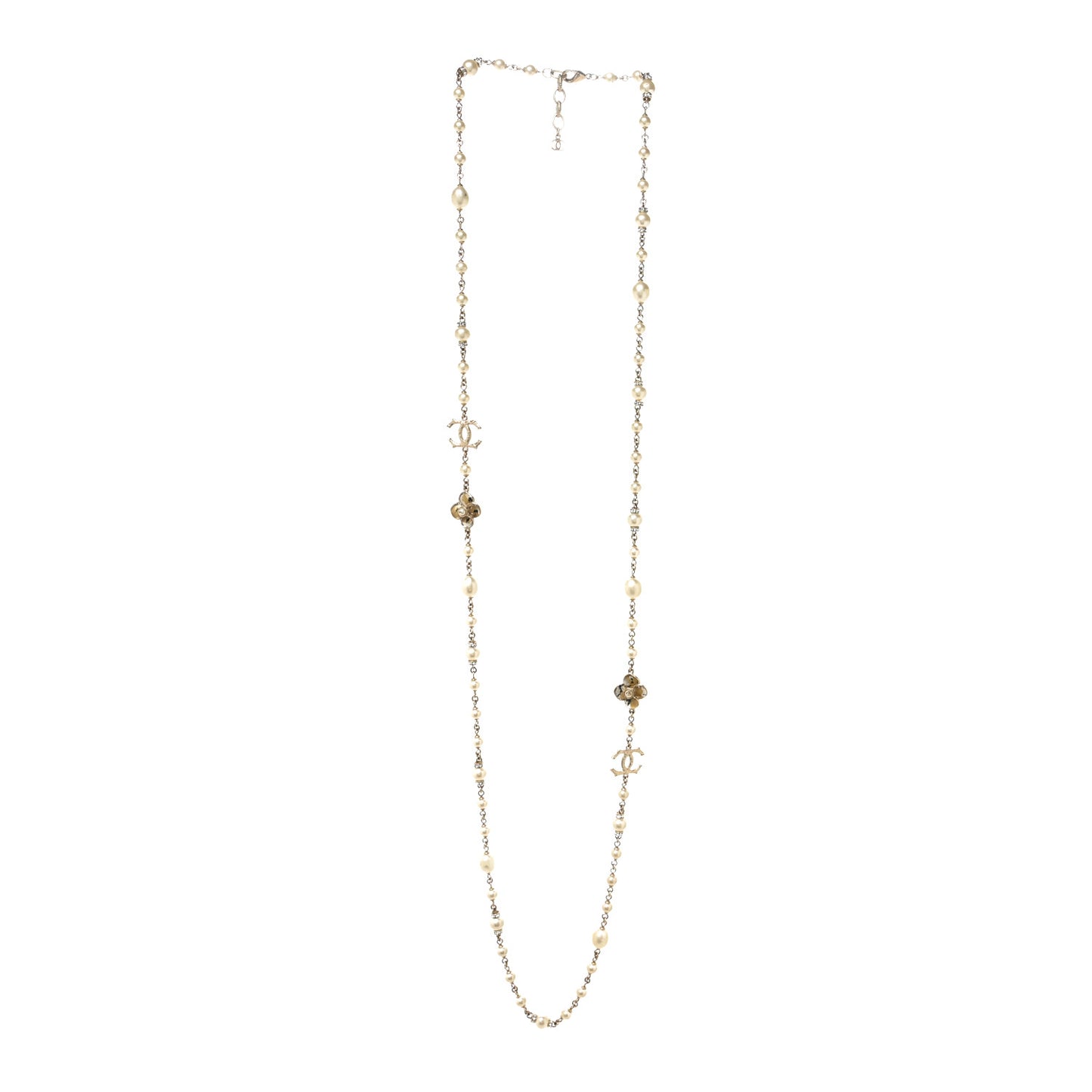 Pearl Crystal Flower CC Necklace Gold