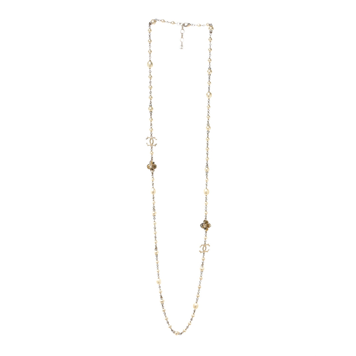 Chanel Pearl Crystal Flower CC Necklace Gold 2 of 3