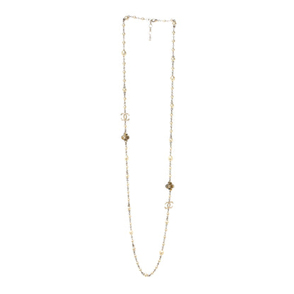Chanel Pearl Crystal Flower CC Necklace Gold 2 of 3