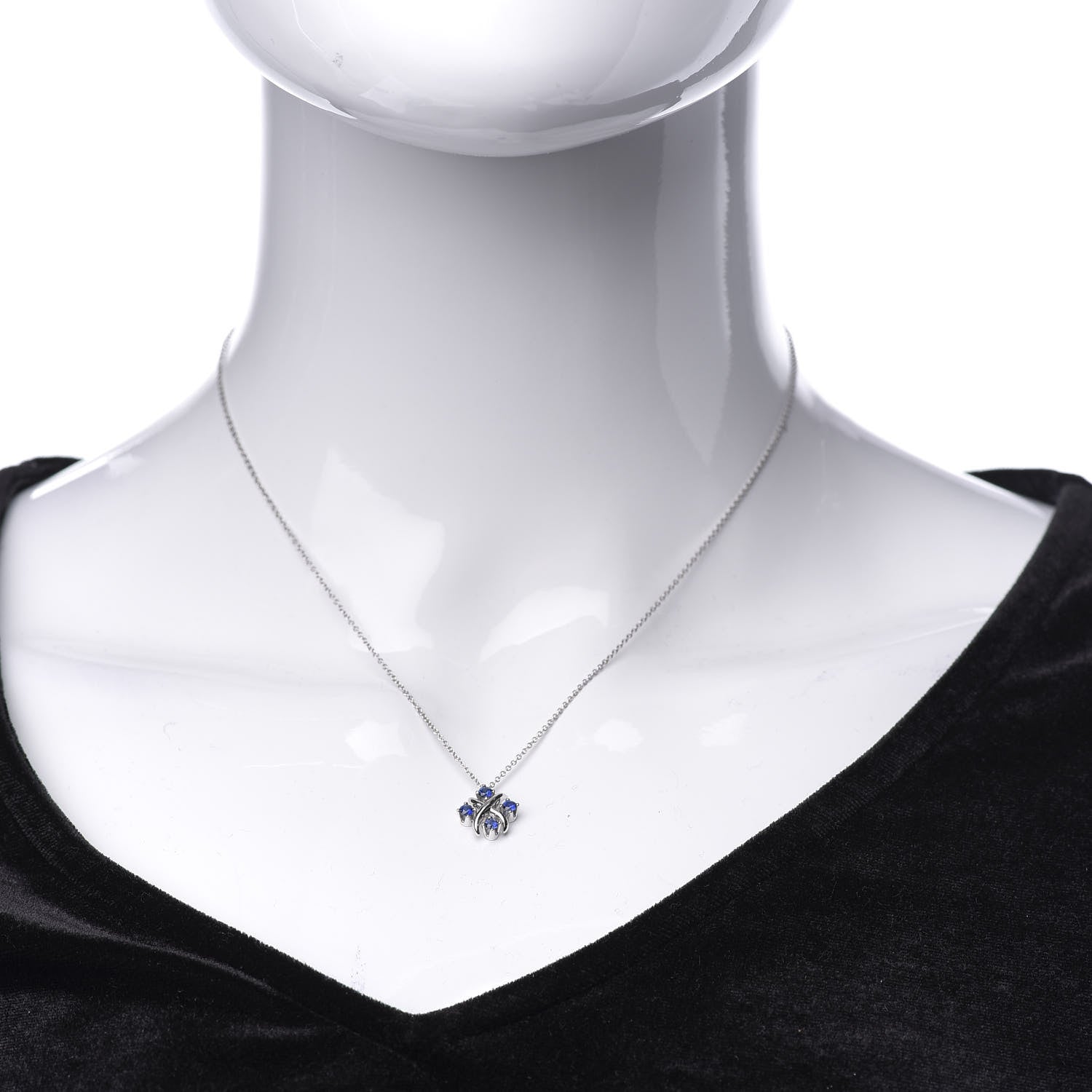 Tiffany Platinum Blue Sapphire Schlumberger Lynn Pendant Necklace 2 of 6