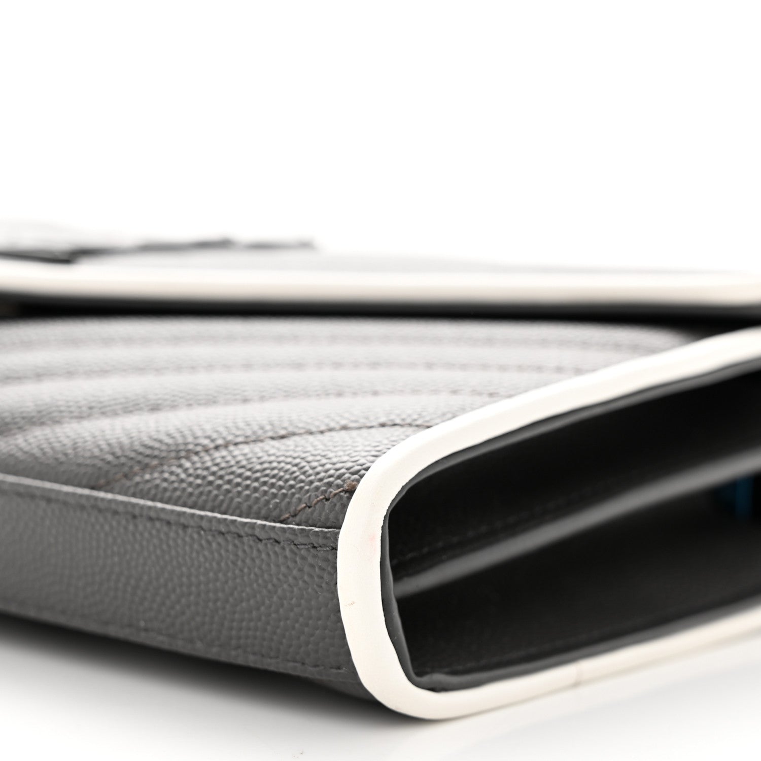 Saint Laurent Grain De Poudre Matelasse Chevron Monogram Chain Wallet Grey White 11 of 11