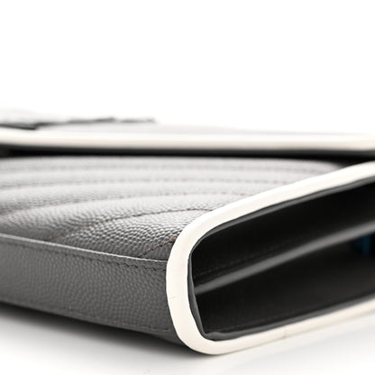 Saint Laurent Grain De Poudre Matelasse Chevron Monogram Chain Wallet Grey White 11 of 11