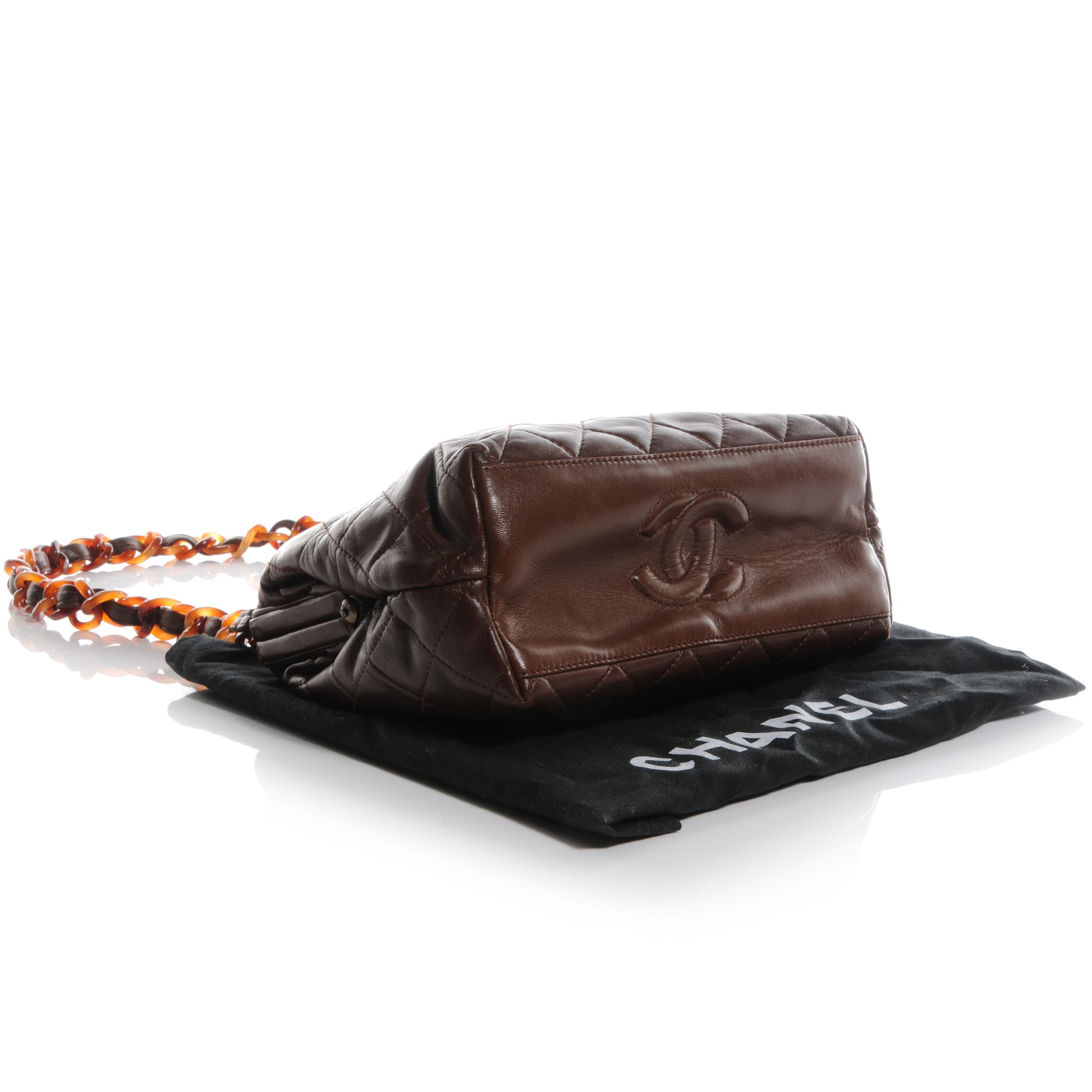 Chanel Lambskin Quilted Bekko Chain Kiss Lock Frame Bag Brown 4 of 7