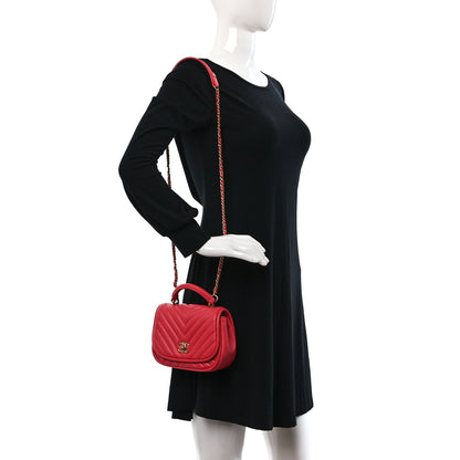 Chanel Lambskin Reverse Chevron Quilted Mini Round Top Handle Flap Bright Pink 2 of 9