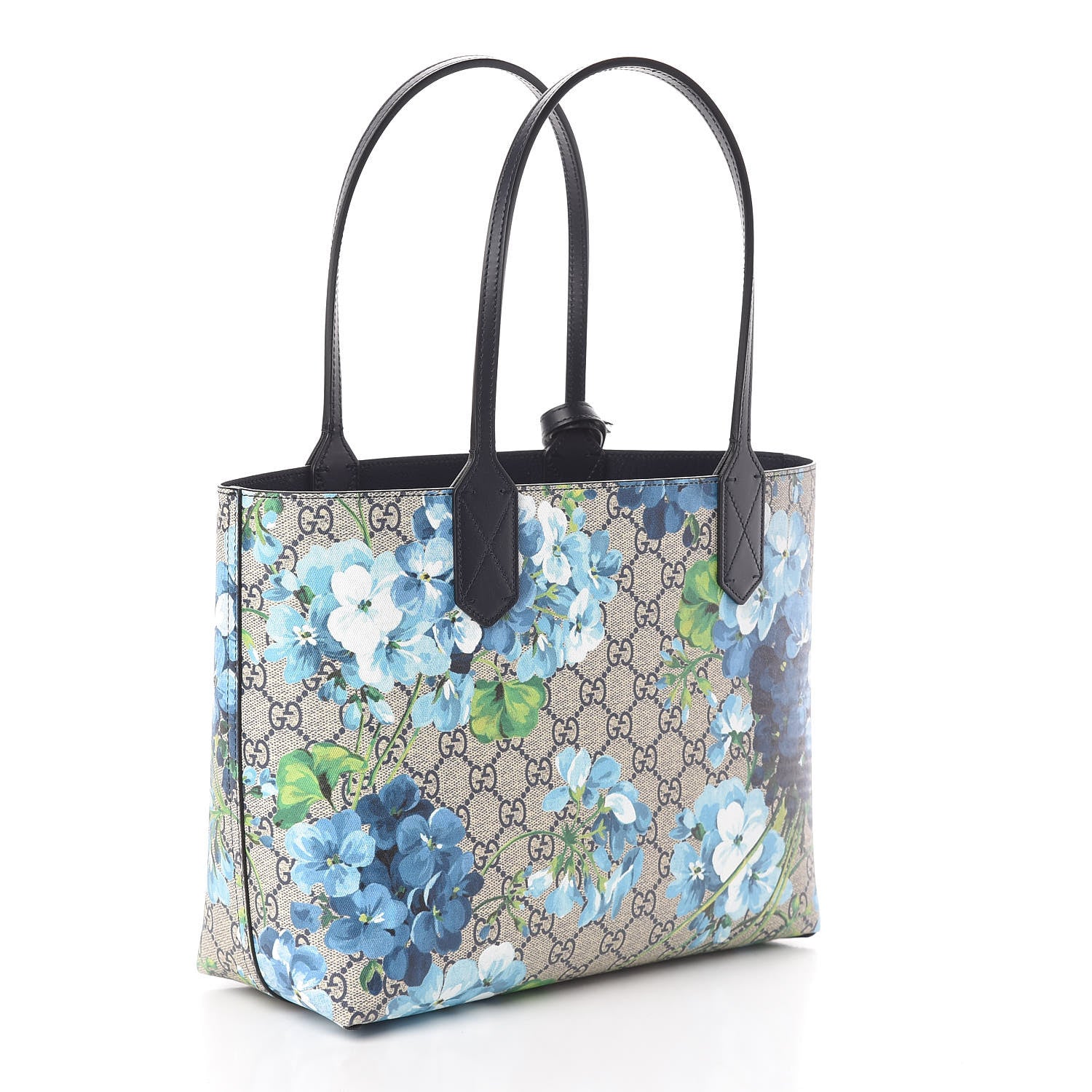 Gucci GG Supreme Monogram Blooms Small Reversible Tote Beige Blue Navy 5 of 16