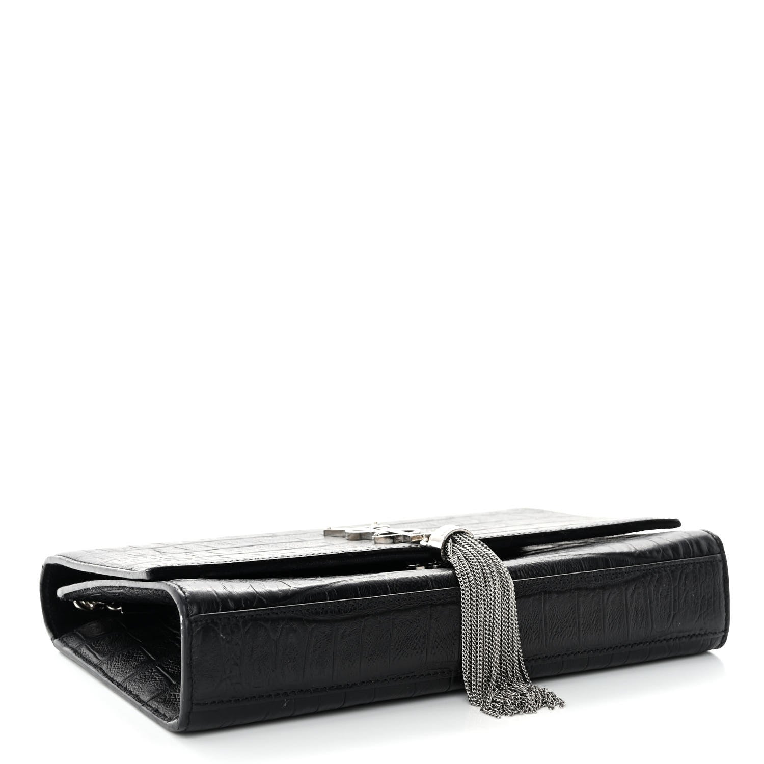 Saint Laurent Calfskin Crocodile Embossed Medium Classic Monogram Kate Tassel Satchel Black 4 of 11