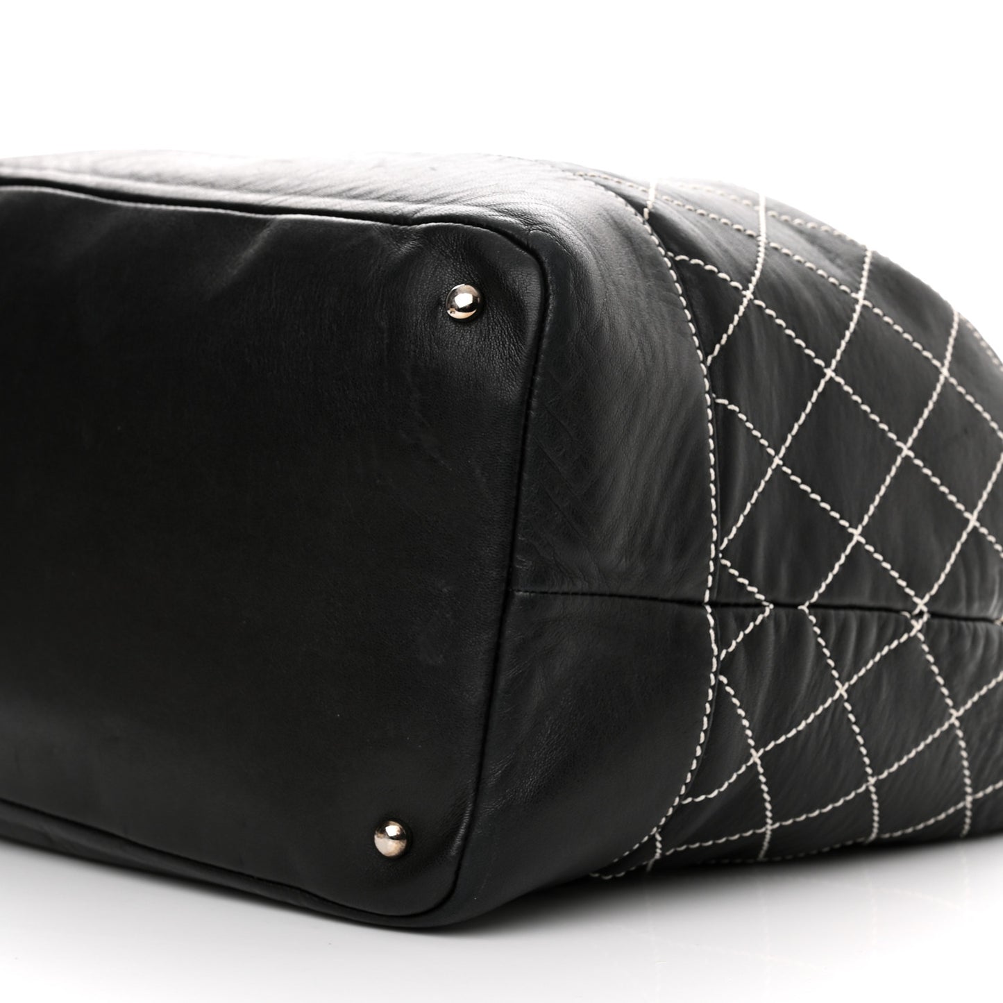 Calfskin Contrast Stitch Surpique Bucket Bag Black