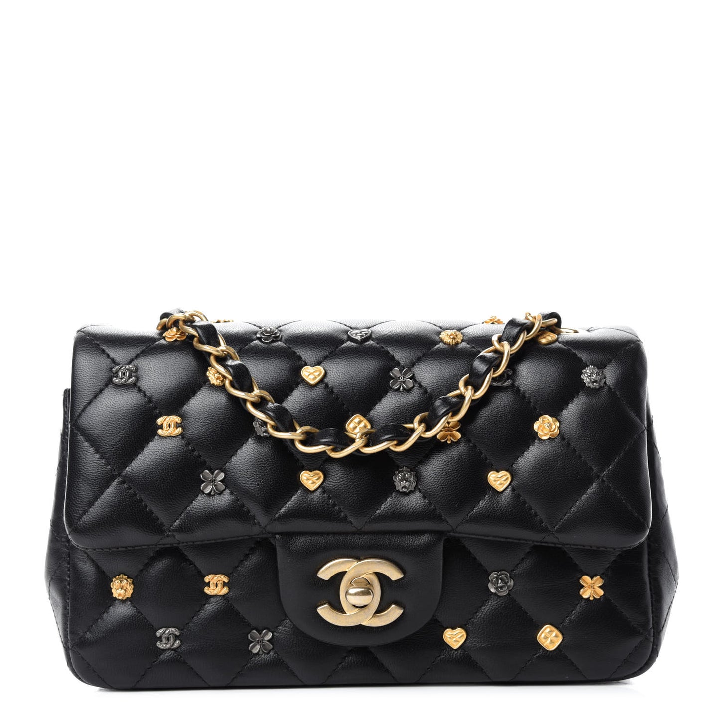 Lambskin Quilted Studded Mini Rectangular Flap Black