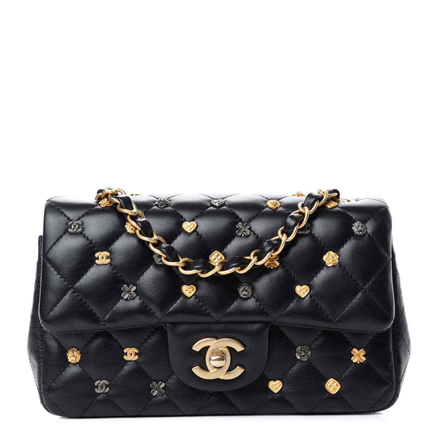 Chanel Lambskin Quilted Studded Mini Rectangular Flap Black 1 of 12